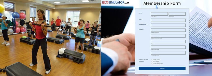 IELTS SIMULATOR ONLINE ACADEMIC LISTENING EASY DEMO – SARAH’S HEALTH AND FITNESS CLUB MEMBERSHIP FORM S7AT1 FREE COMPUTER DELIVERED ONLINE IELTS SIMULATION