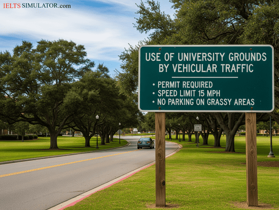 IELTS SIMULATOR FREE GERENAL TRAINING READING – USE OF UNIVERSITY GROUNDS BY VEHICULAR TRAFFIC S20GT1 COMPUTER DELIVERED IELTS SIMULATION